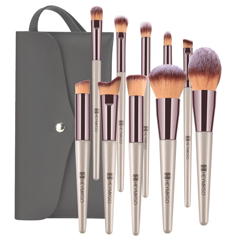 Makeup Brushes Set HEYMKGO Portable Makeup Brush Set Professional Champagne Gold Premium Synthetic Foundation Brush Powder Concealers Eye Shadows Blush with Cosmetic Bag 10PCS Common Types